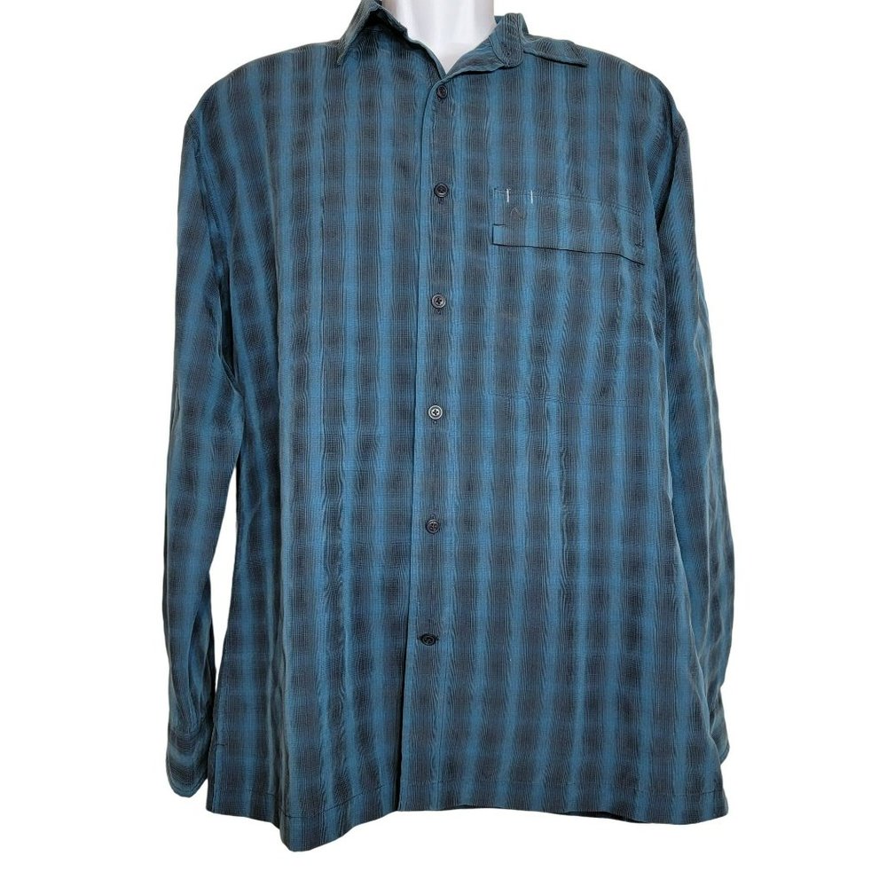 Agile Actimum Men's Med Blue w/Grayish Black Stripe Casual Button Down Shirt NWT